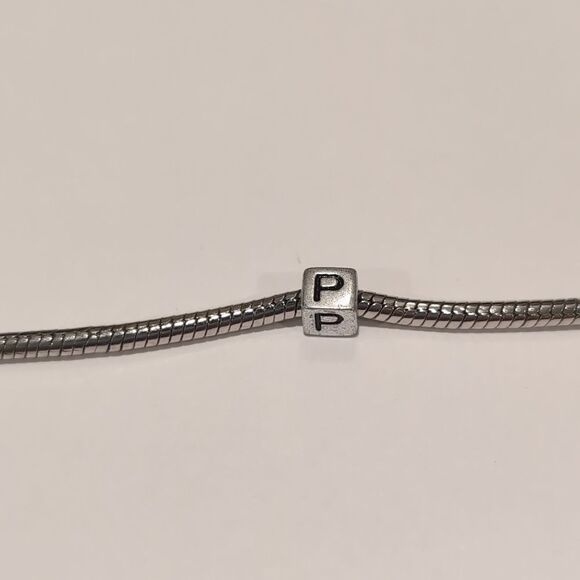Silver P Spacer Charm for Pandora Style Bracelet - Picture 2 of 5
